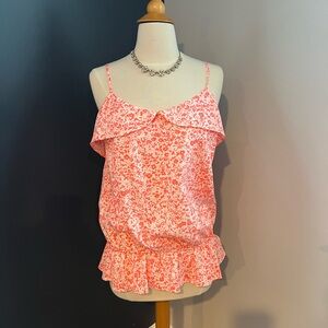 NEW Gap Coral & White Floral Ruffle Hem Cami Tank Top Size L